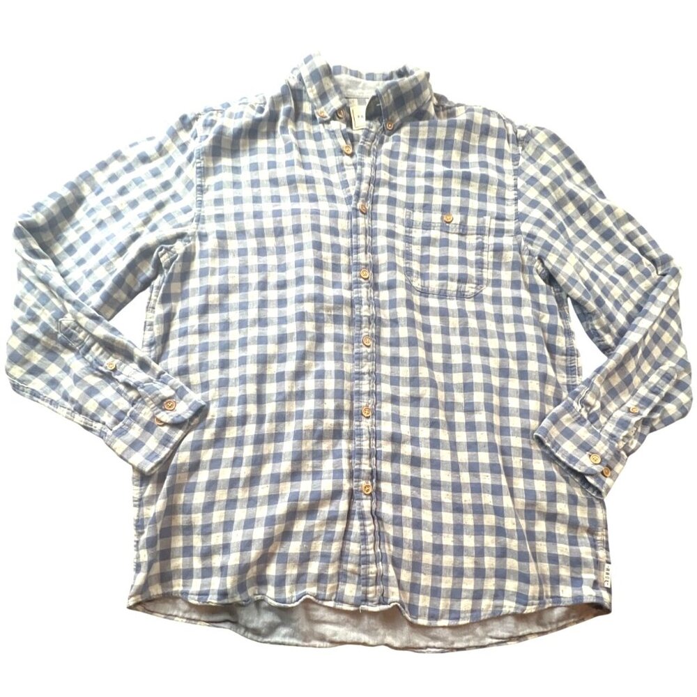 ROWM Blue & White Checkered Mens Long Sleeve Button Down‎ Shirt L Soft